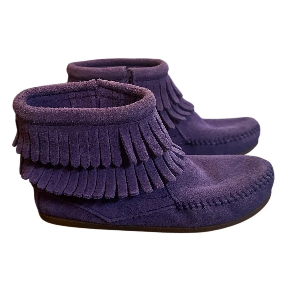 Minnetonka Purple Suede Fringe Moccasin Boots Toddler Girl's 12